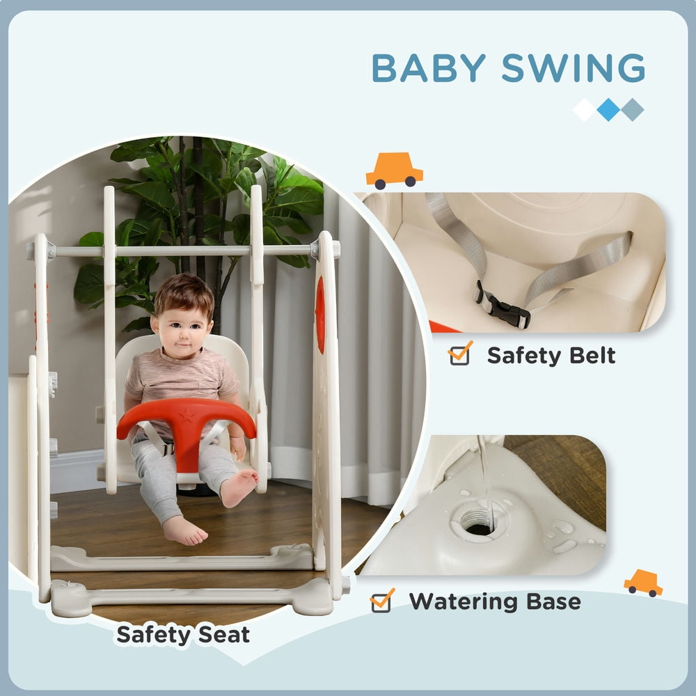 Kadyn Kids Slide, Toddler Swing Set, 4 in 1 Toddler Playground for Kids 1-3 Years Old, Indoor Toddler Playset, Red