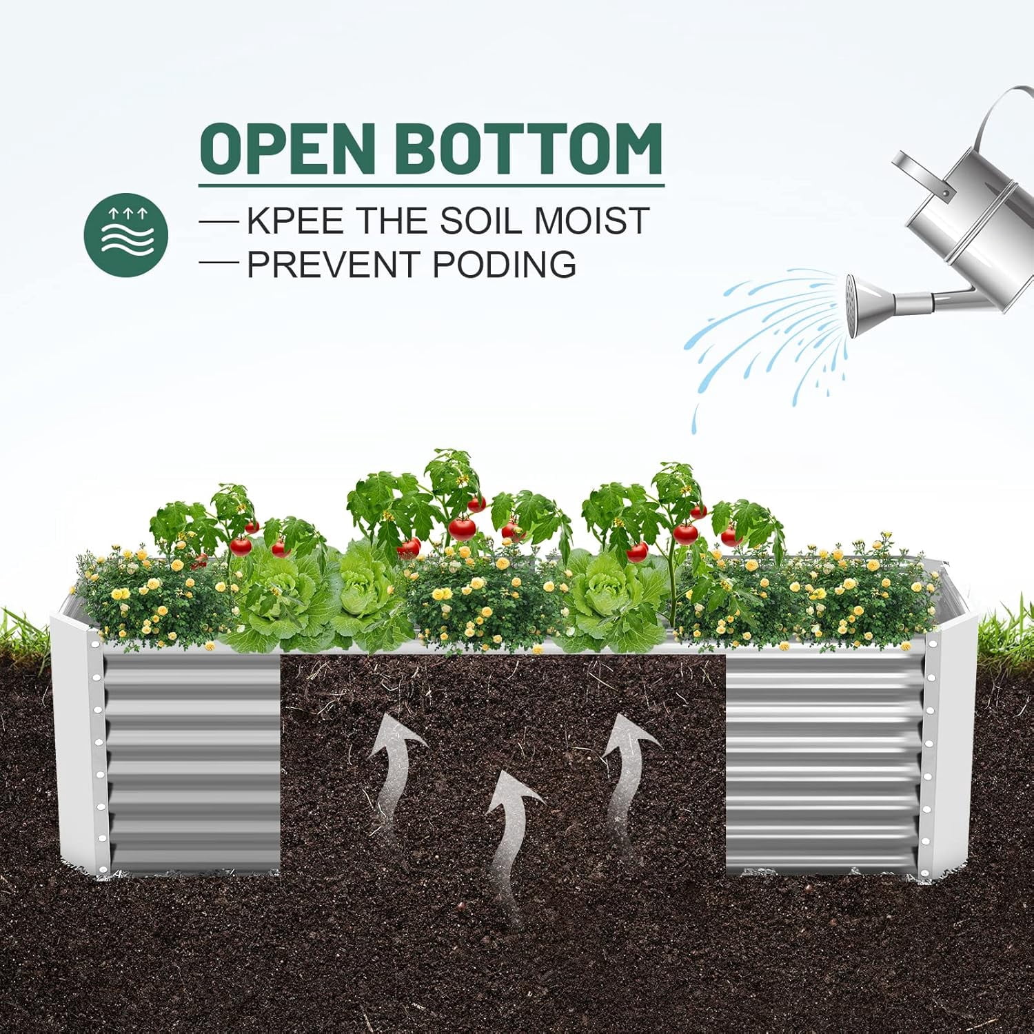 Land Guard 8x4x2ft Raised Rectangle Garden Beds Outdoor,Galvanized Metal Planter Box for Vegetables,Starlight Silver