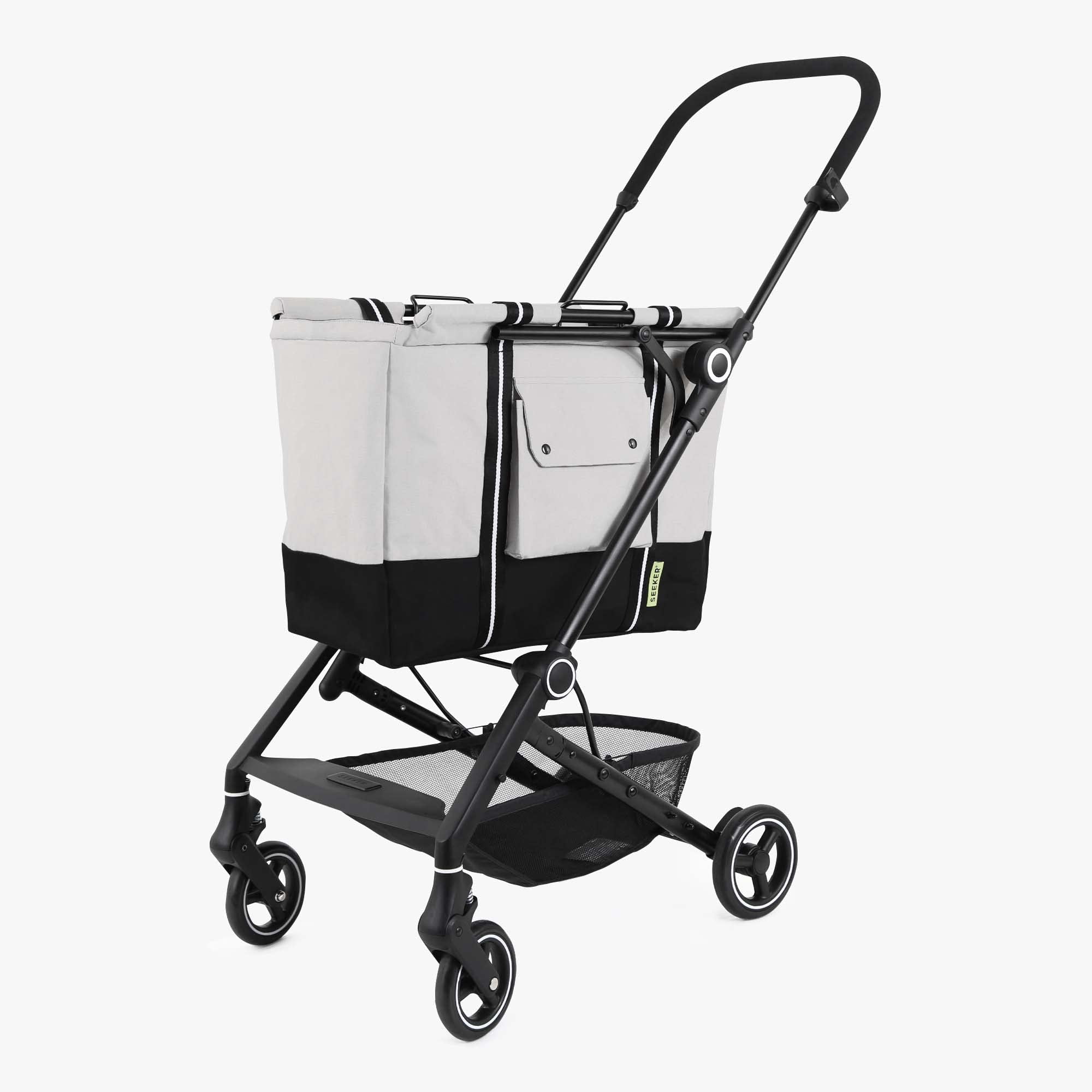 SEEKER Lightweight Foldable Grocery Cart on Wheels with Removable Heavy Duty Shopping Bag | Roll to The Grocery or Laundry, Gray (SKR-1000)