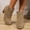 Khaki, variant on Women Faux Suede Ankle Booties, Round Toe Block Heel Short Boots with Side Zipper, Comfort Chunky Heel Boots
