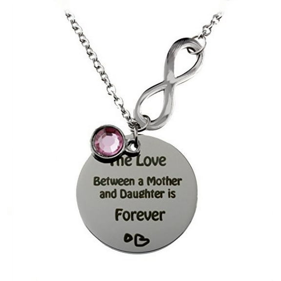 Stainless Steel Pink Acrylic Crystal Mother and Daughter Infinity Love Necklace