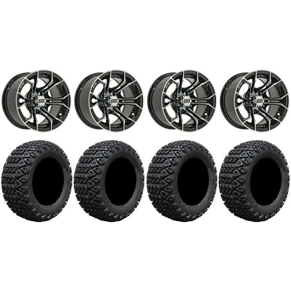 GTW Spyder 12" Golf Cart Wheels Machined 23" X-Trail Tires E-Z-GO & Club Car