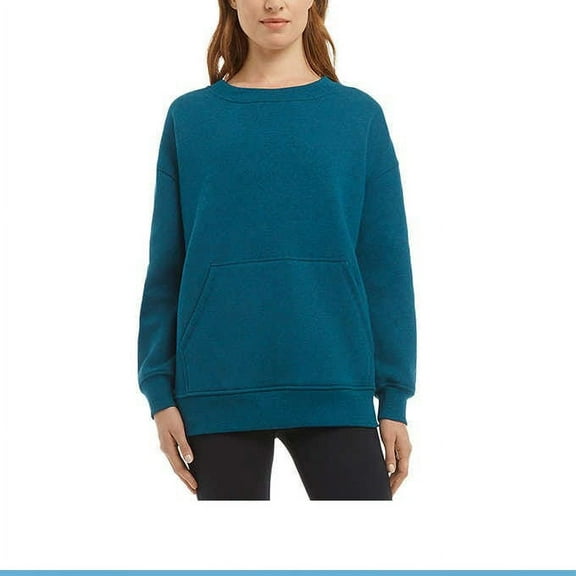 Danskin Ladies' Oversized Crewneck with Pocket, Teak Teal Heather XXL