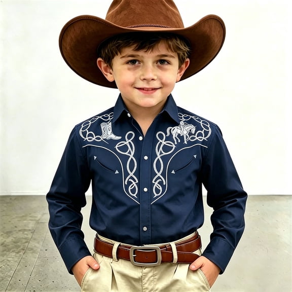 Boys Shirts Long Sleeve Button Down Collar Cowboy Western Print Button Down Tops Summer Casual Breathable Shirt for Boys Size 4-5Y