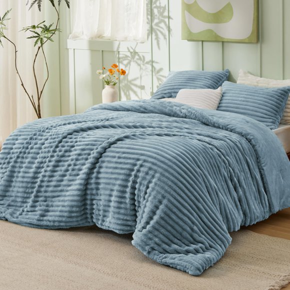 Juego de edredón doble Bedsure de felpa azul mineral, 173 x 224 cm