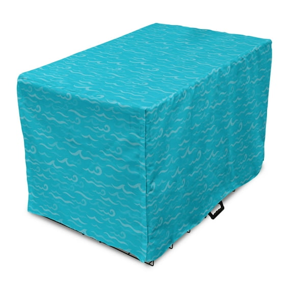 Nautical Blue Dog Crate Cover, Monochrome Simple Design of Waves Deep Ocean Marine Life Love, Easy to Use Pet Kennel Cover Small Dogs Puppies Kittens, 7 Sizes, Sea Blue Pale Sky Blue, by Ambesonne