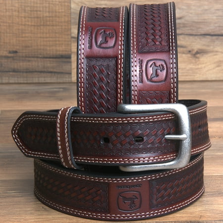 Leather Jean Casual Belt - 32 MENS BASKETWEAVE EMBOSSED LEATHER CASUAL JEAN BELT DARK BROWN