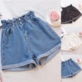 thumbnail image 2 of PEIBang Women's Paperbag High Waist Cuffed Denim Shorts，Washed Double Button Loose Jean Shorts with Side Pockets for Street Daily Wear, 2 of 5