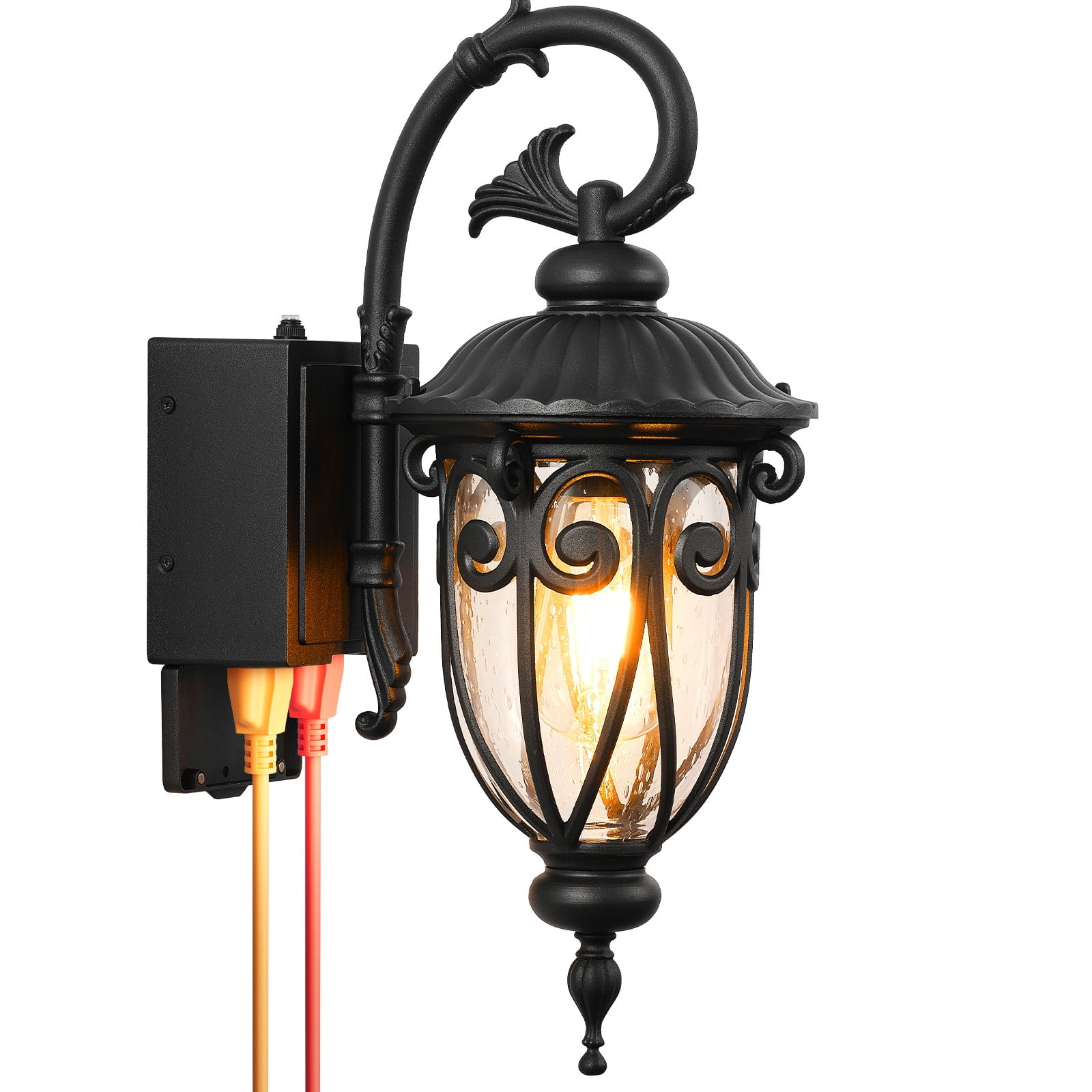 OPAXIS 18.6" H Porch Lights with Outlet, Dusk to Dawn Outside Lights for House, Waterproof Exterior Lighting Fixtures Wall Mount with GFCI Outlet, Black Front Door Light with GFCI Outlet for Garage