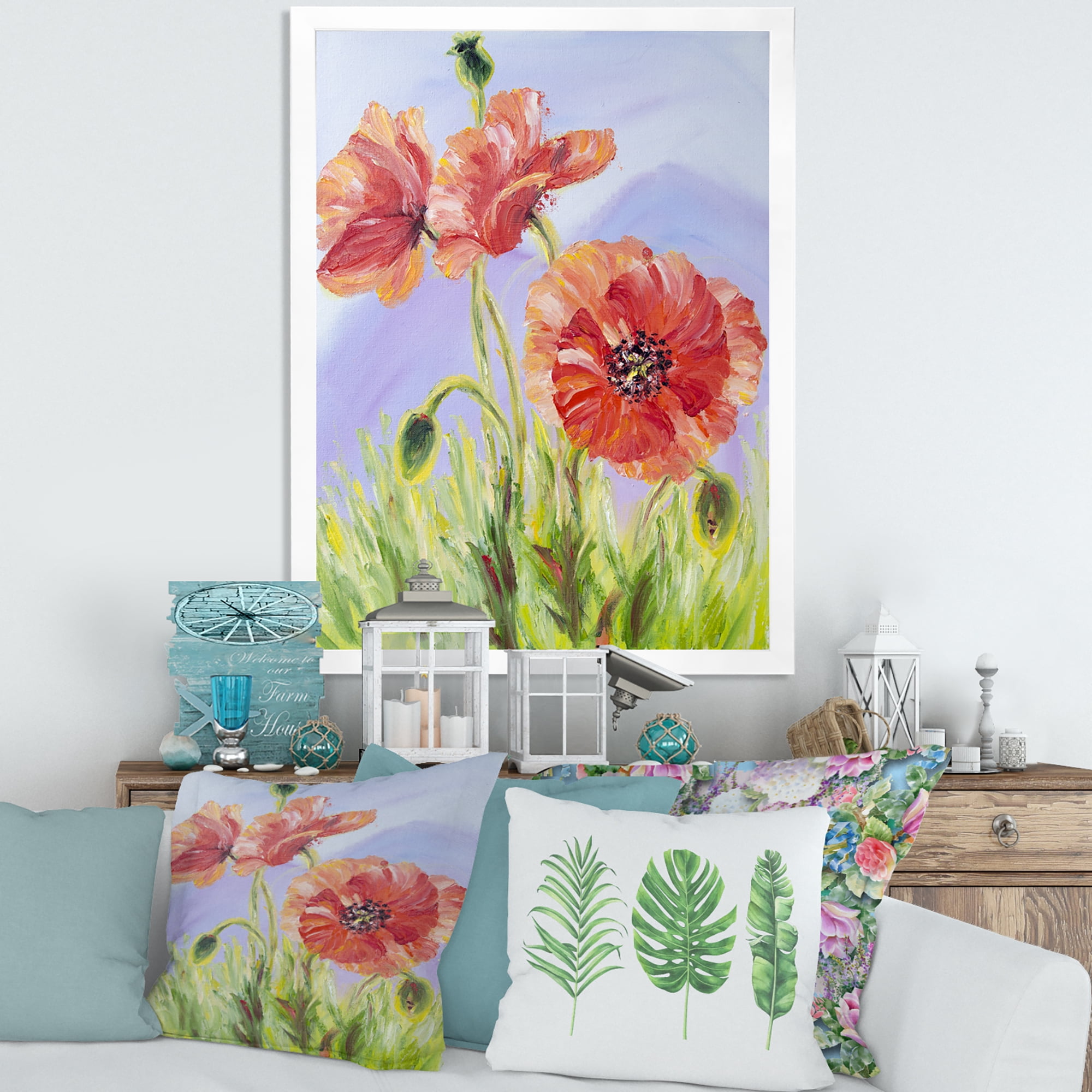 Designart 'Blossoming Poppies At Dawn' Traditional Framed Art Print