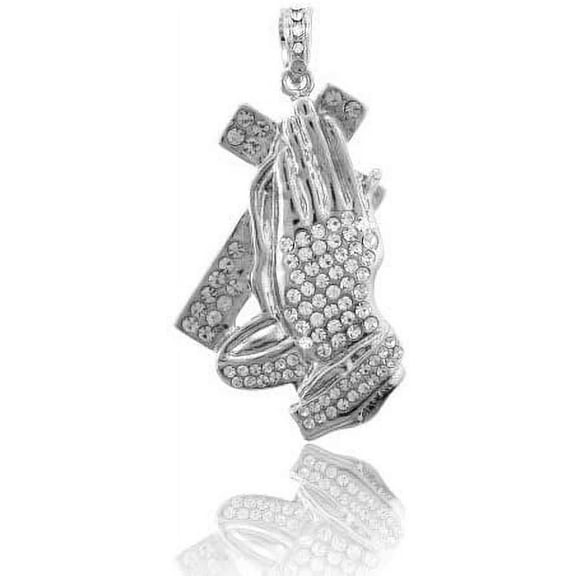 Hip-Hop Bling Silver Tone Praying hands with Cross Pendant
