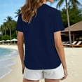 thumbnail image 4 of Womens Casual Tops Solid Color Crewneck Short Sleeve Buttons Shirts Summer Daily Vacation T Shirt Dark Blue XL, 4 of 8