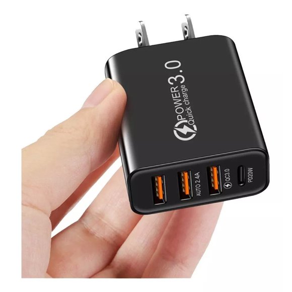 Cargador Turbo Universal Pared 4 Usb Tipo C Carga Rápida Negro Comerliv 20W