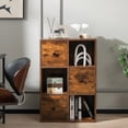 thumbnail image 2 of Costway 6-Cube Wooden Bookcase Storage Organizer with 3 Open Cubes 3 Drawers Rustic Brown, 2 of 10