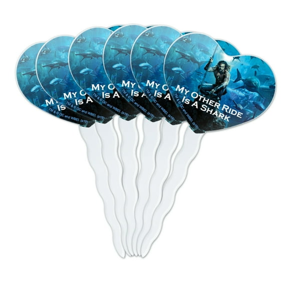 Aquaman Movie My Other Ride is a Shark Heart Love Cupcake Picks Toppers Decoration Set of 6