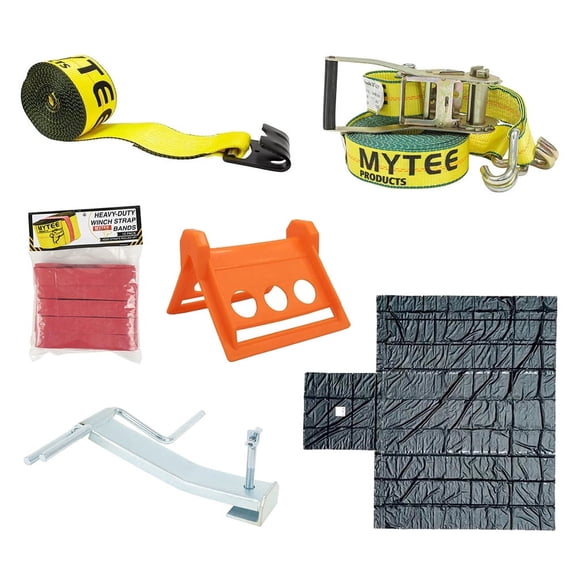 Winch and Ratchet Straps, Winder, Corner Protectors, 18oz Lumber Tarp - Flatbed Tie-Down Kit