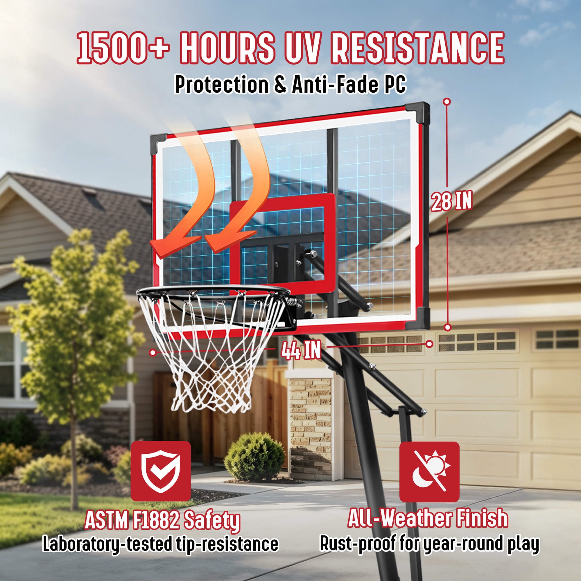 SERAY Basketball Hoop with 4.9-10 feet Height Adjustable for Kids/Adults, Portable Basketball Goal with 44 inch Backboard and 2 Wheels for Outdoor/Indoor Sports