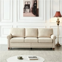 JERFIT Modern 3-Seater Fabric Sofa Couch with Hidden Storage, Round Arms and Removable Cushions for Living Room, Beige