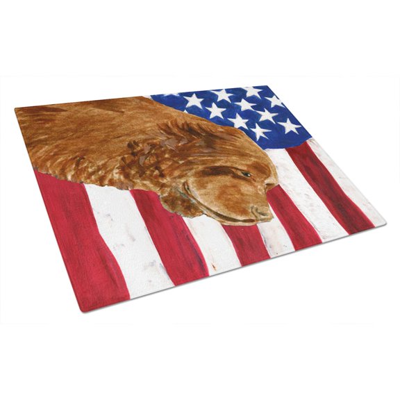 Carolines Treasures SS4037LCB USA American Flag with Sussex Spaniel Glass Cutting Board Large 12H x 16W multicolor