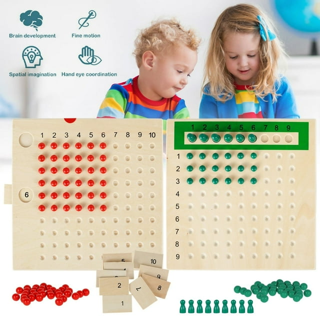 POINTERTECK Planche Montessori de Multiplication et de Division Jouets de Math en Bois Matériel d'Éducation Précoce en Math pour Tout-Petits de Plus de 3 Ans