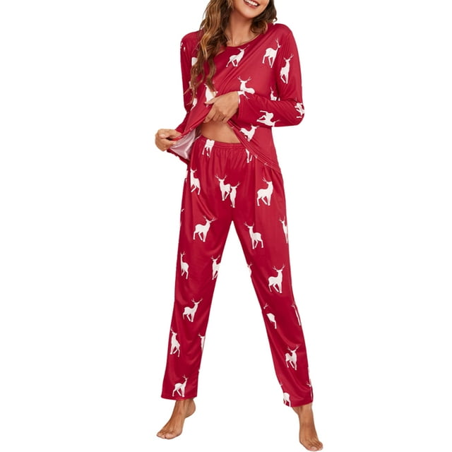 Diconna Ensemble de Pyjama de Noël pour Femmes 2 Pcs Chandail à Manches Longues à Col Rond et Pantalon à Taille Élastique Ensemble de Pyjama