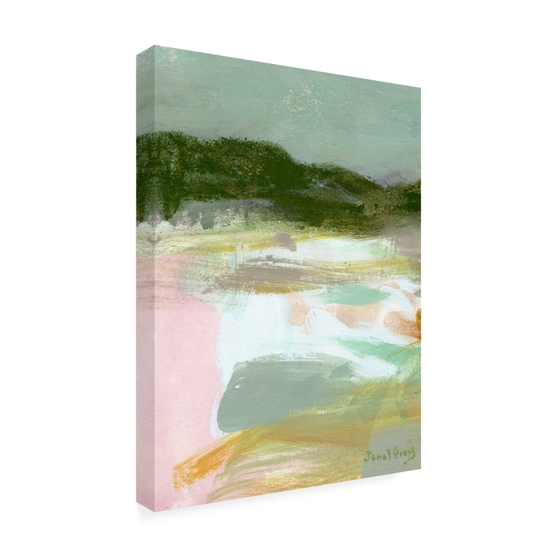 Canvas Wall Art - Janel Bragg 'Landscape in Green Gold and Pink I' Wall Art for Living Room, Bedroom, or Office Décor by Trademark Fine Art - 18 x 24 Inches
