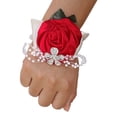 thumbnail image 1 of Monstrate Elegante ramillete de muñeca de rosa de satén hecho a mano para bodas y graduaciones Fácil de usar Muñequera elástica N24 rojo Type3 NO3, 1 of 6