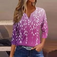 thumbnail image 2 of Tops for Women 3/4 Length Sleeve Tops Printed Button V Neck T Shirts Summer Blouses Women's Tee, 2 of 4