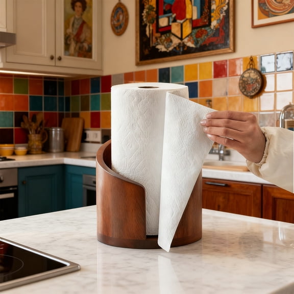 Novazen Modern Countertop Paper Towel Holder with Round Base – One-Hand Tear Design, Vertical Paper Roll Dispenser for Kitchen, Bathroom & Dining Table – Stable, Durable & Stylish Home Organizer