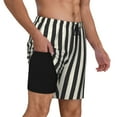 thumbnail image 3 of Goofa Black And White Thick Stripes Printed Men's Swim Trunks Board Shorts Quick Dry Mens Swimming Trunks with Compression Liner,Breathable Fit Hawaii Beach Shorts-Large, 3 of 9