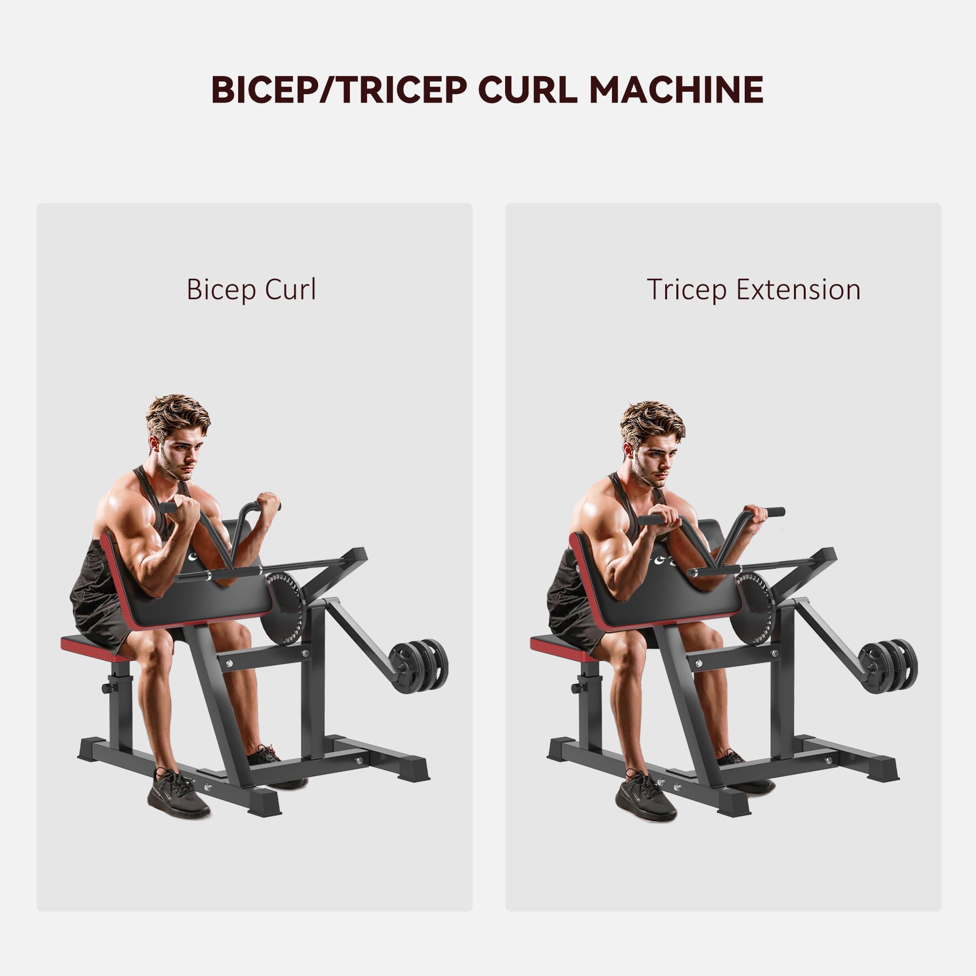 Soozier Bicep Tricep Curl Machine, Plate Loaded Bicep Curls and Tricep Extension Machine, 2 in 1 Home Gym Workout Station