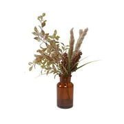 Flora Bunda 13.8" Artificial Fall Floral Arrangement in Brown Glass Vase Made for Table Top - 0.6 lb