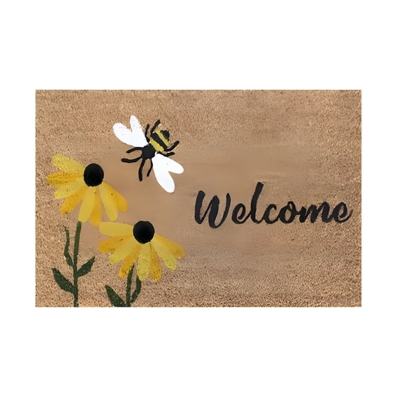 RLESO 24X16In Plant Door Mat,Coco Coir Mat Bee Happy Bee Festival Theme Mat Outdoor Welcome Mat Spring Decor Gifts Door Rugs for Entryway Indoor Entryway Mats for Home Front Or Back Entrance