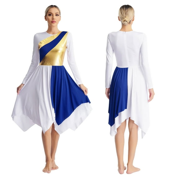 iiniim Women's Metallic Gold Color Block Dance Dresses Robe Skirt Blue M