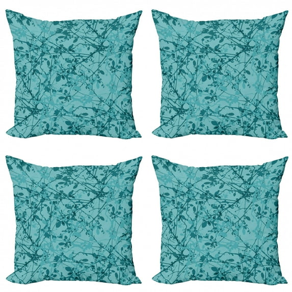 Ambesonne Teal Throw Pillow Cover 4 Pack, Ink Drawing Style Tree, 24", Teal Turquoise