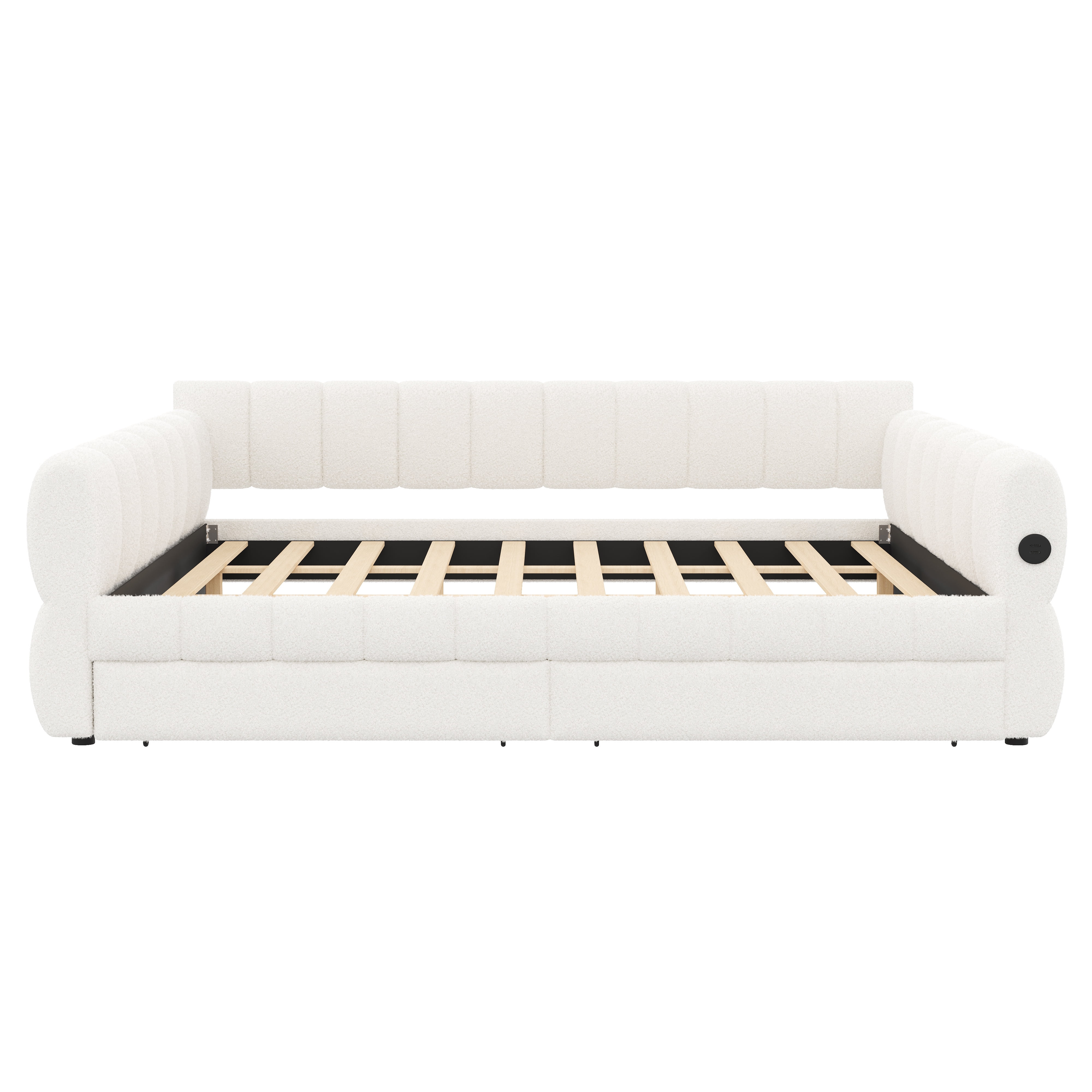 Euroco Upholstered King Size Platform Bed with Drawers and USB Ports, White