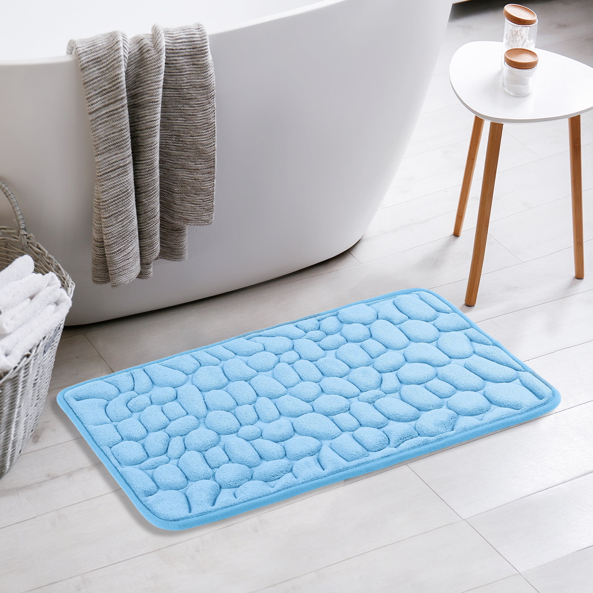 Unique Bargains 2 Pcs Bath Mat Quick Dry Bath Mats Light Blue/Light Green 16" x 24"