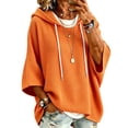 thumbnail image 3 of Textilo Women's Waffle Knit Hoodies 3/4 Batwing Sleeve Crew Neck Hoodies Hooded Drawstring Pullover Sweaters Fall Winter Loose Fit Cute Y2k Lightweight Top,Saffron L, 3 of 6