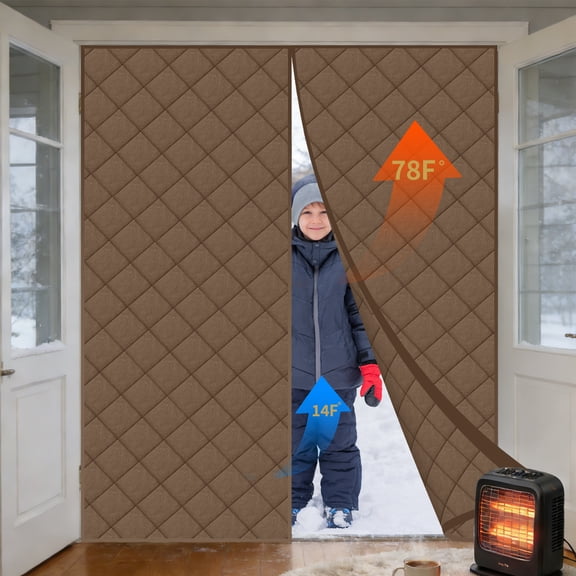 Reversible Wide Magnetic Thermal Insulated Door Curtain for Winter,Thicken Polyester Fiberfill & Heavy Duty Oxford Cloth,Temporary Window Insulation Cover Curtain for French Sliding Door,74”x82”