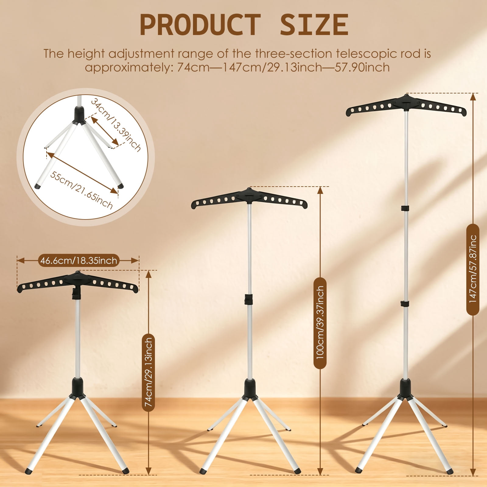 Adjustable Garment Steamer Stand 29" to 58" Height 360° Rotating Clothes Hanger Stand with Tripod Base Foldable Cap and Gown Display Rack for Ironing Drying and Storage, Black