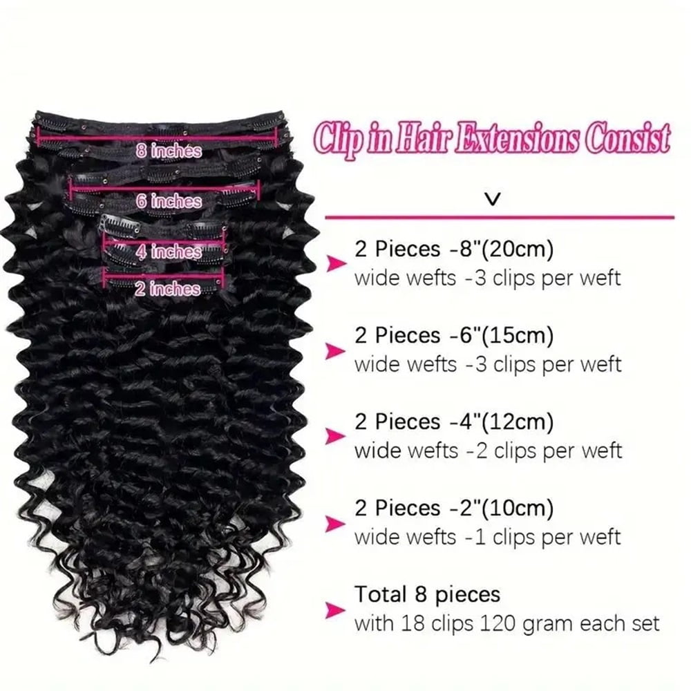 Deep Wave Clip ins Human Hair Extensions Cuticle Aligned Real Hair Curly Thick to Ends with 120g/set 18 Clips