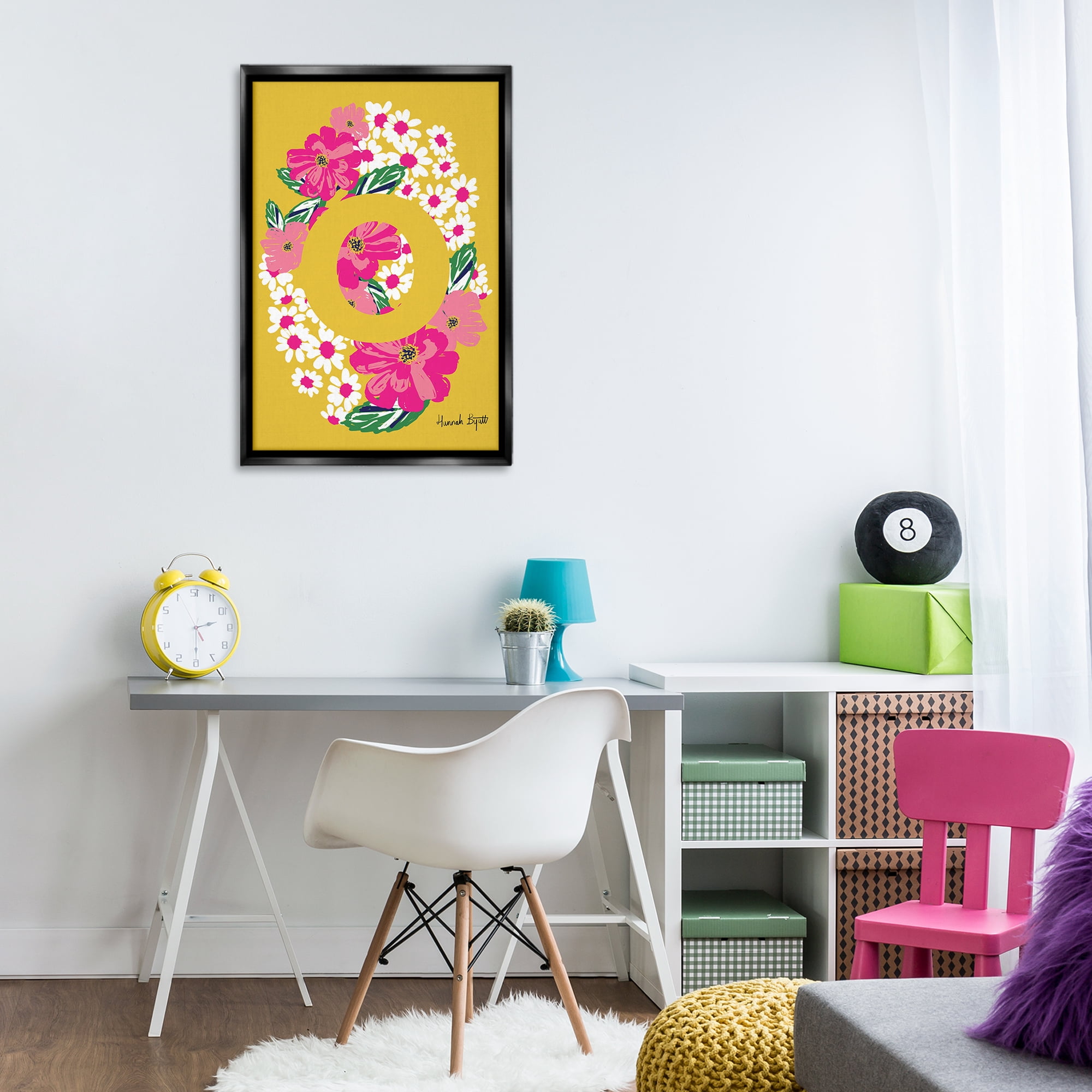 Stupell Industries Floral Bloom Letter O Botanical & Floral Painting Black Floater Framed Art Print Wall Art, 21 x 31