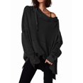thumbnail image 2 of Sudadera con Capucha Extragrande para Mujer, Jersey con Mangas Murciélago y Cuello Redondo, Jersey con Diseño de Gofre Negro XL, 2 of 10