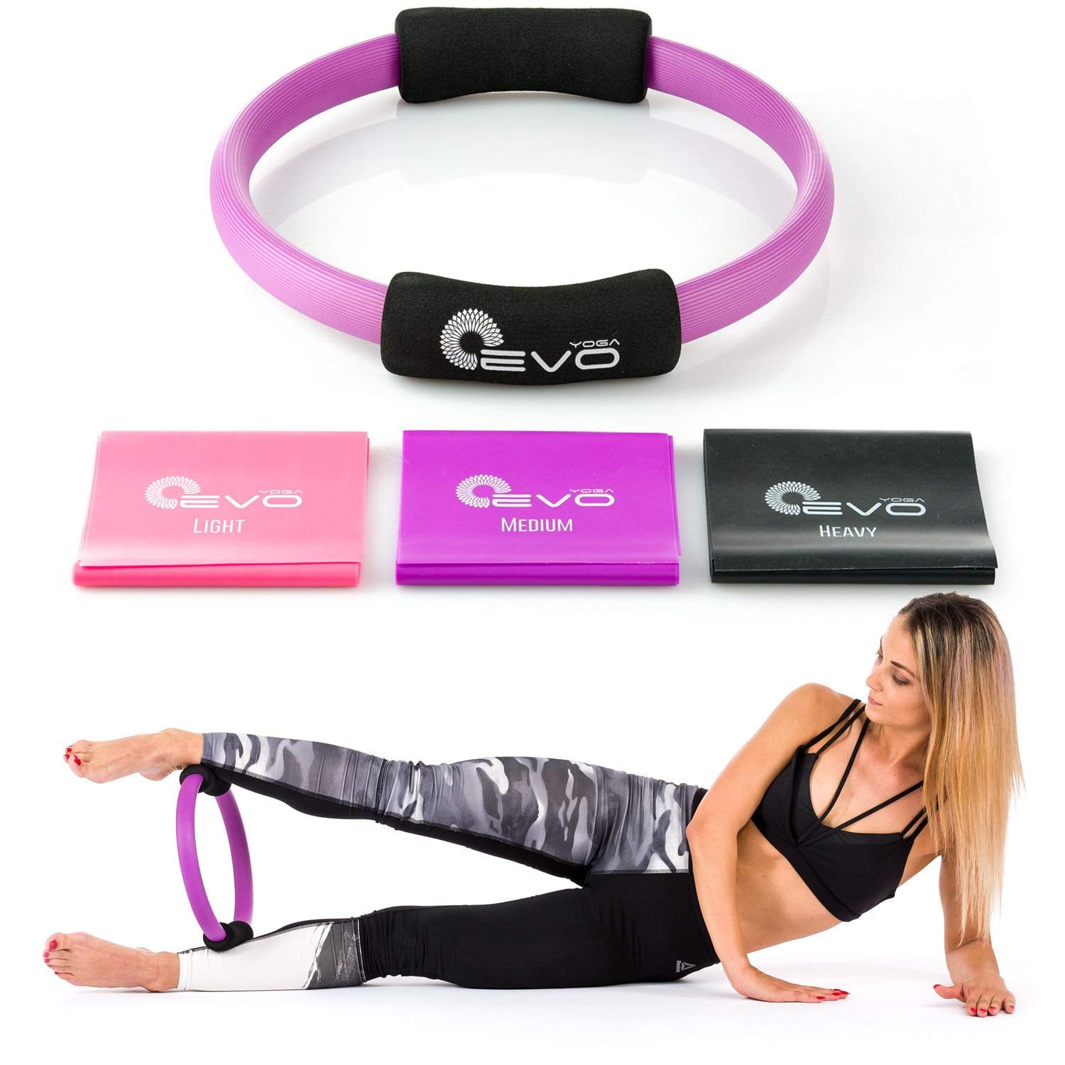 Yoga EVO Pilates Ring and 3 Resistance Bands Set Fitness Circle Yoga