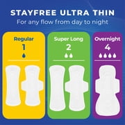 Stayfree Ultra Thin Overnight Pads With Wings, 40 Ct, Multi-Fluid Absorption, Protection For Up To 10 Hours