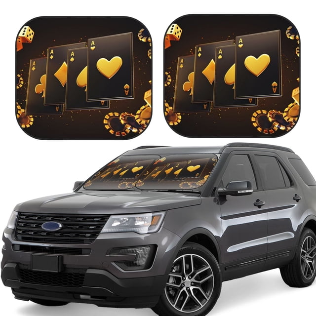 Wukai Casino Playing Cards Car Front Windshield Sun Shade,Sun Visor Shield Block Automotive Interior Protector Blocks UV Rays-Large