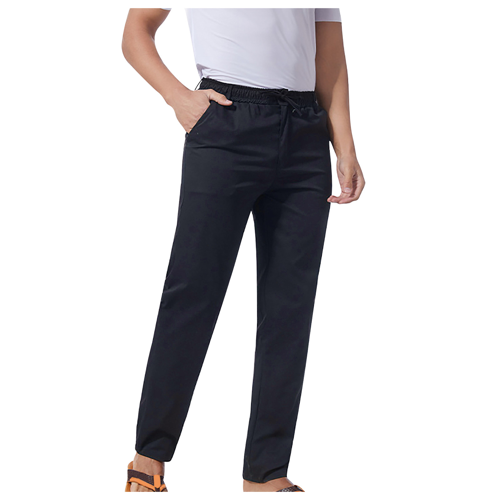 Tdoqot Chinos Pants Men- Drawstring Comftable Elastic Waist Slim Casual Cotton Mens Pants Black - image 2 of 6