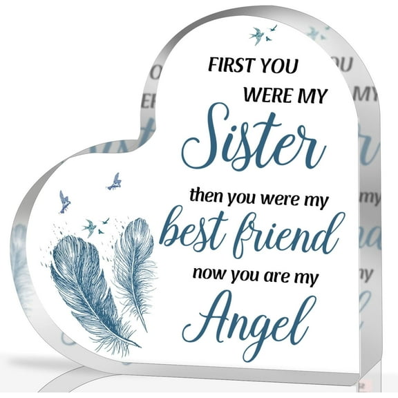 Sympathy Gifts For Loss Of Sister, Memorial Gifts For Friends Women Female, In Memory Of Sister Acrylic Heart Plaque, Bereavement Condolences Grief Gifts, Funeral Remembrance Decor Ornament Sign
