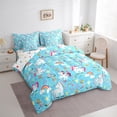 thumbnail image 3 of Feelyou Kawaii Blue Unicorn Bedding Comforter Set 7pcs for Kids, Cartoon Star Rainbow King Bedding Sets, Jungle Leaves Plant Reversible Bed Sheets, Super Cozy Room Decor, 3 of 8
