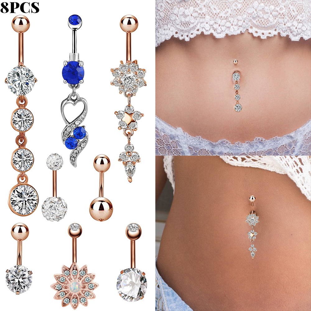 Belly Button Rings Dangling, GIUGT Navel Nails with 8 Styles, Stainless